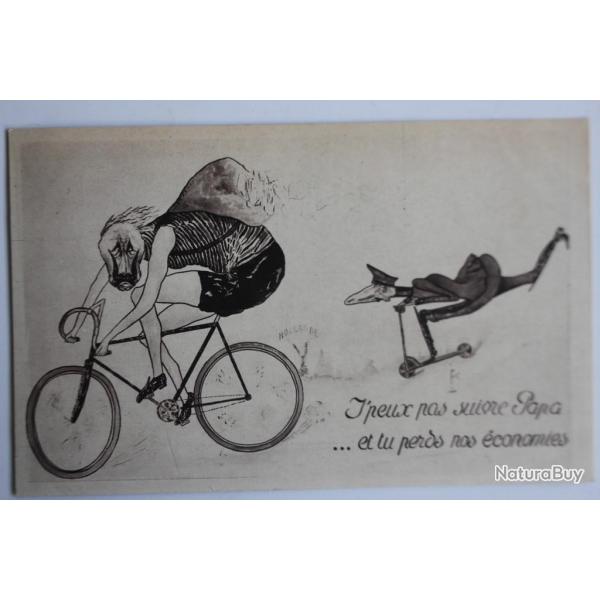 CPA satirique Guerre 14-18 J'peux pas suivre papa..