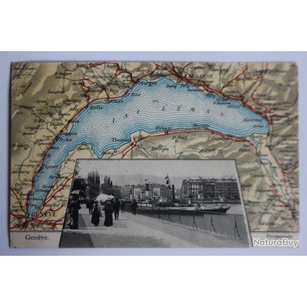 Carte postale ancienne Genve promenade au bord du lac Lman Suisse