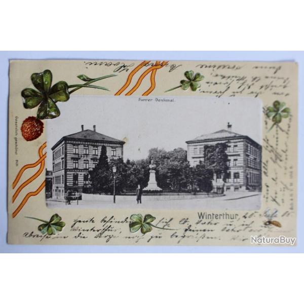 Carte postale ancienne gaufre Winterthur Furrer Denkmal Suisse