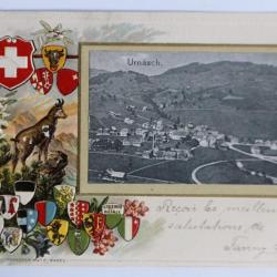 Carte postale ancienne gaufrée Urnäsch Suisse armoiries