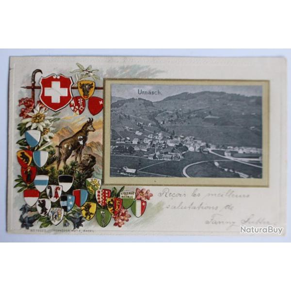 Carte postale ancienne gaufre Urnsch Suisse armoiries