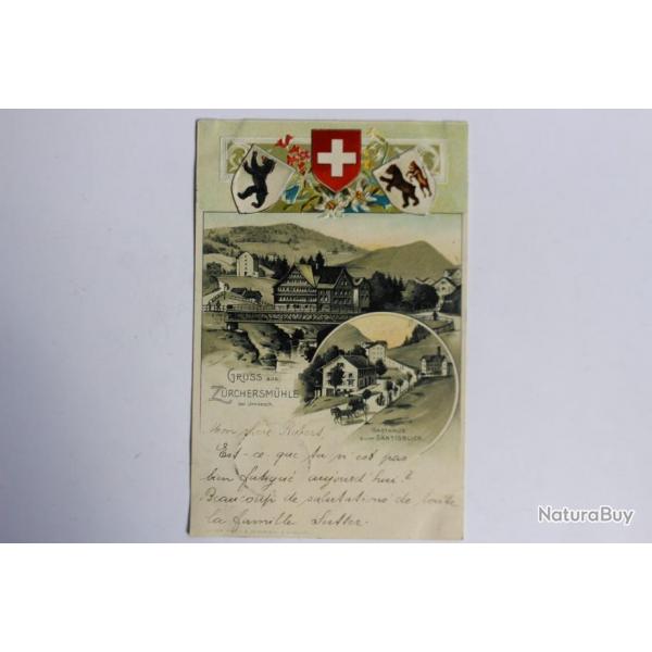 Carte postale ancienne gaufre Gruss aus Zrchersmhle Suisse Urnsch