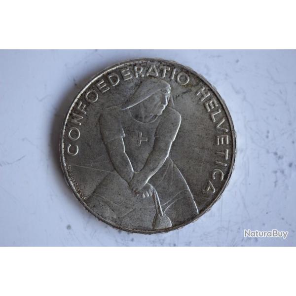 Monnaie argent 5 francs Helvetique 1939 Laupen