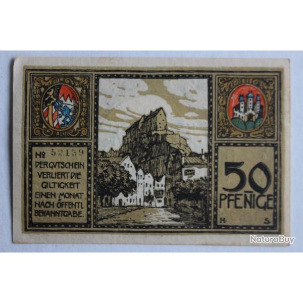 Billet de ncessit 50 Pfennig Burghausen 1918 Allemagne