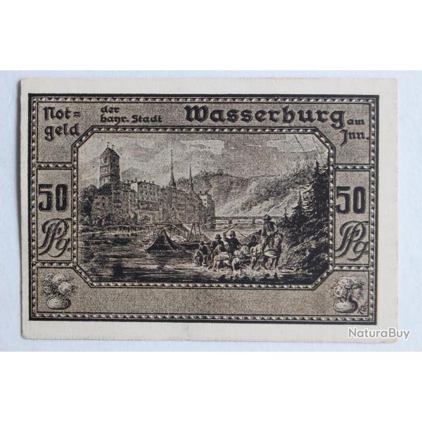 Billet de ncessit 50 Pfennig Wasserburg 1920 Allemagne