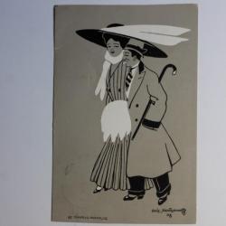 Carte postale ancienne illustrée Aris Mertzanoff Le Chapeau-Parapluie