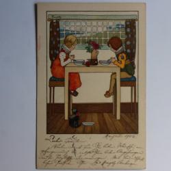 Carte postale ancienne illustrée M. Sowerby Enfants à table