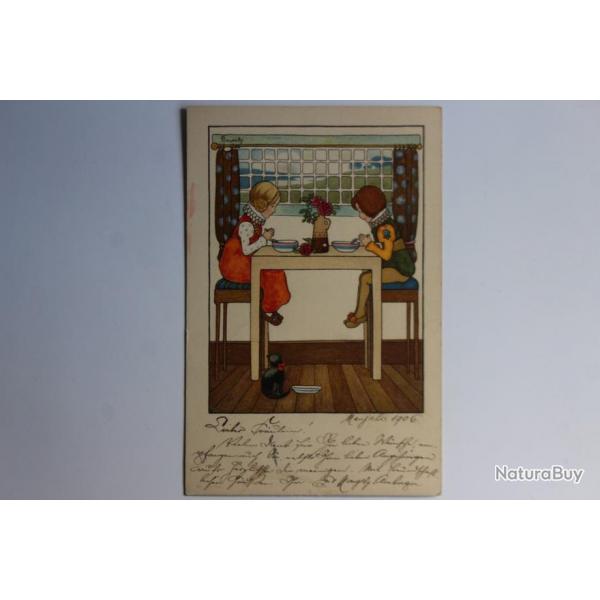 Carte postale ancienne illustre M. Sowerby Enfants  table