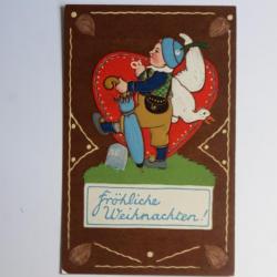 Carte postale ancienne illustrée gaufrée Noël Allemagne