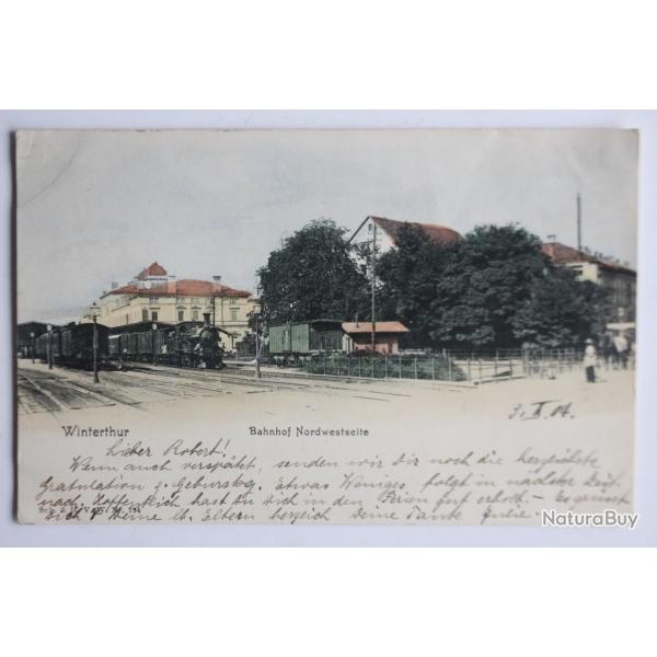 Carte postale ancienne Winterthur Bahnhof Nordwestseite Suisse gare