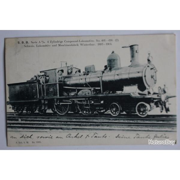 Carte postale ancienne S.B.B. Locomotive  cylindre Suisse