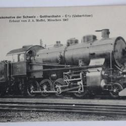 Carte postale ancienne grande Locomotive Gotthardbahn Suisse 1907