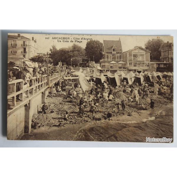 Carte postale ancienne Arcachon Cte d'argent Un coin de plage