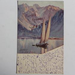 Carte postale publicité Nestlé Souvenir du Lac Léman Genève
