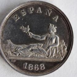 Monnaie Essai 5 Pesetas 1868 Provisional Government Espagne