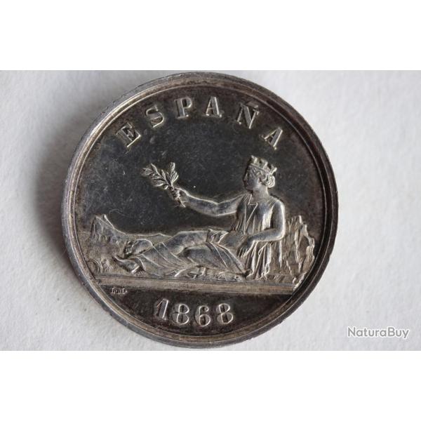 Monnaie Essai 5 Pesetas 1868 Provisional Government Espagne