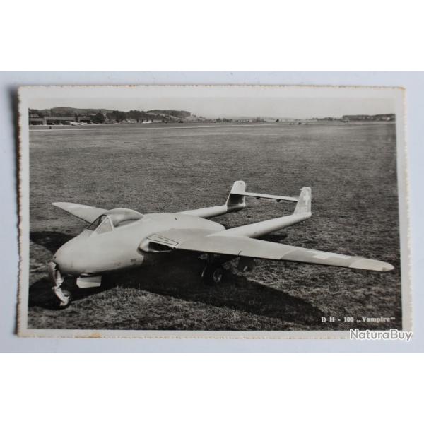 Carte postale ancienne Avion Vampire Dbendorf Suisse