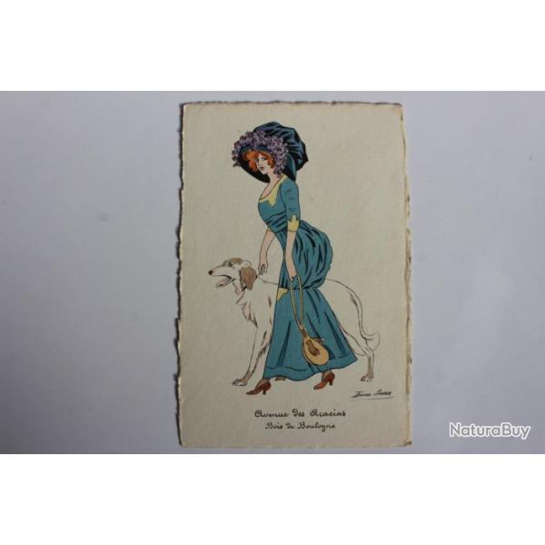 Carte postale ancienne illustrateur Xavier SAEGER Bois de Boulogne