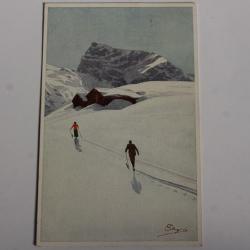 Carte postale ancienne illustrateur Pellegrini n° 187 Ski
