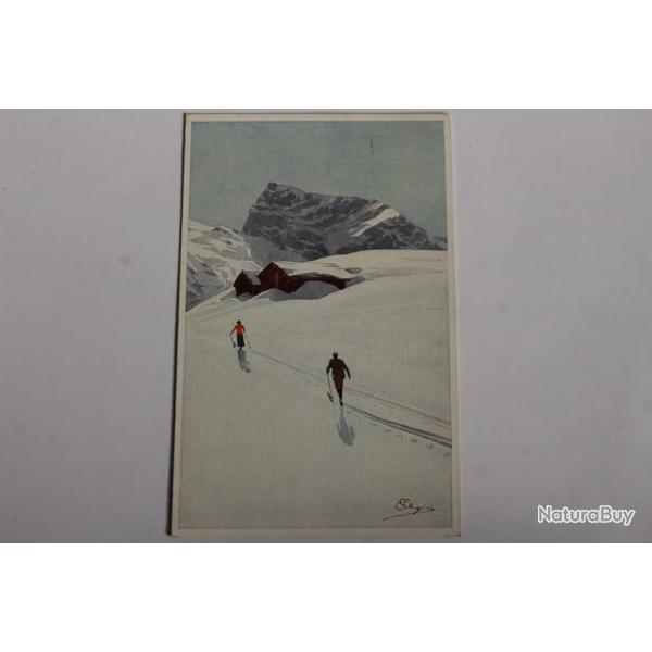 Carte postale ancienne illustrateur Pellegrini n 187 Ski