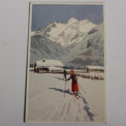 Carte postale ancienne illustrateur Pellegrini n° 180 Ski