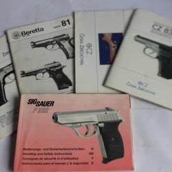 Manuels d'instruction pistolet Ceská zbrojovka Beretta Sig Sauer