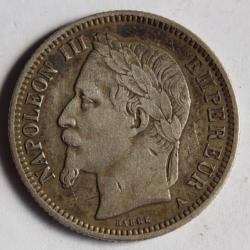Monnaie argent 1 franc Napoléon III tête laurée 1869 A