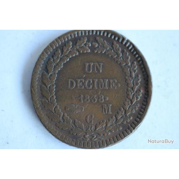 Monnaie 1 dcime Honor V Prince de Monaco 1838 MC varit