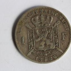 Monnaie argent 1 Franc Leopold II 1886 Belgique néerlandais