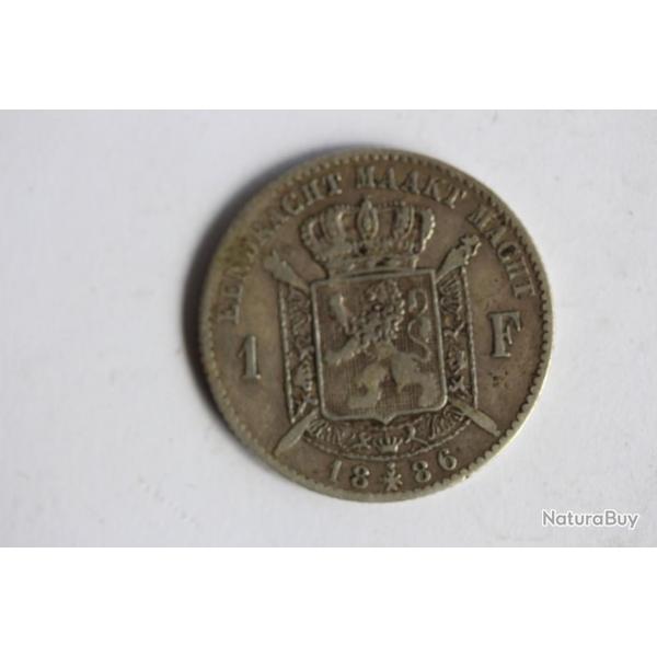 Monnaie argent 1 Franc Leopold II 1886 Belgique nerlandais