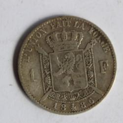 Monnaie argent 1 Franc Leopold II 1886 Belgique français
