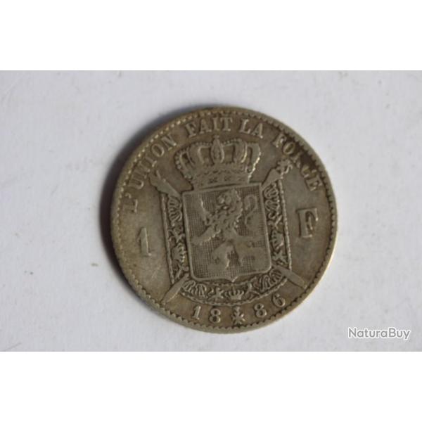 Monnaie argent 1 Franc Leopold II 1886 Belgique franais