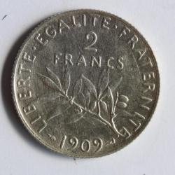Monnaie argent 2 Francs 1909 semeuse TTB+ France