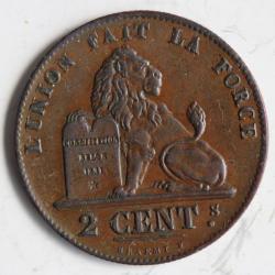 Monnaie 2 Centimes Leopold I 1851 Belgique BRAEMT F. (avec point)