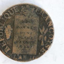 Monnaie 1 Sol aux balances An II 1793 D°