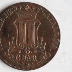 Monnaie 6 Cuar VI Quartos Isabel II 1844 Cataluna Catalogne Espagne