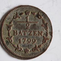 Monnaie 1/2 Batzen 1799 République helvétique Berne Suisse