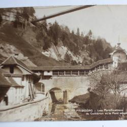 Carte postale Suisse Fribourg Fortifications Gottéron Pont suspendu