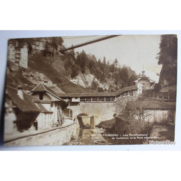 Carte postale Suisse Fribourg Fortifications Gottron Pont suspendu
