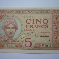 Billet 5 Francs Banque de Madagascar (1937-1947)