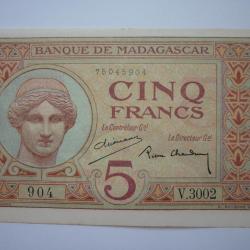 Billet 5 Francs Banque de Madagascar (1937-1947) Neuf