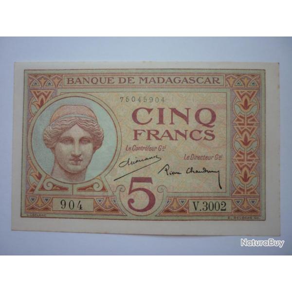 Billet 5 Francs Banque de Madagascar (1937-1947)