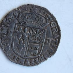 Piece de monnaie argent 1609 Henri IV 1/4 d'écu de Béarn Navarre Morlaàs