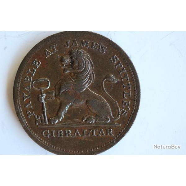 Piece de monnaie 2 Quartos James Spittle Gibraltar 1820 SUP