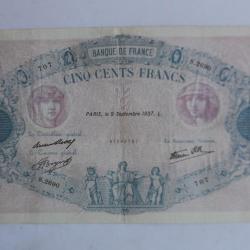 Billet 500 Francs bleu et rose type 1888 "modifié" France S.2690