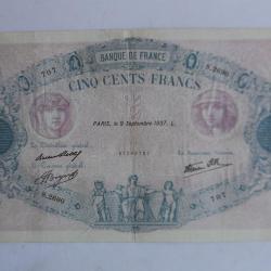 Billet 500 Francs bleu et rose type 1888 modifié France S.2690