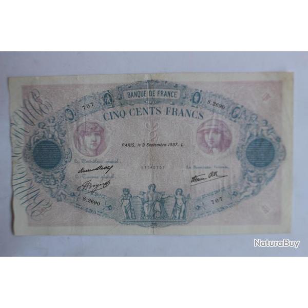 Billet 500 Francs bleu et rose type 1888 "modifi" France S.2690