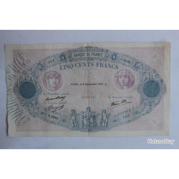 Billet 500 Francs bleu et rose type 1888 modifi France S.2690