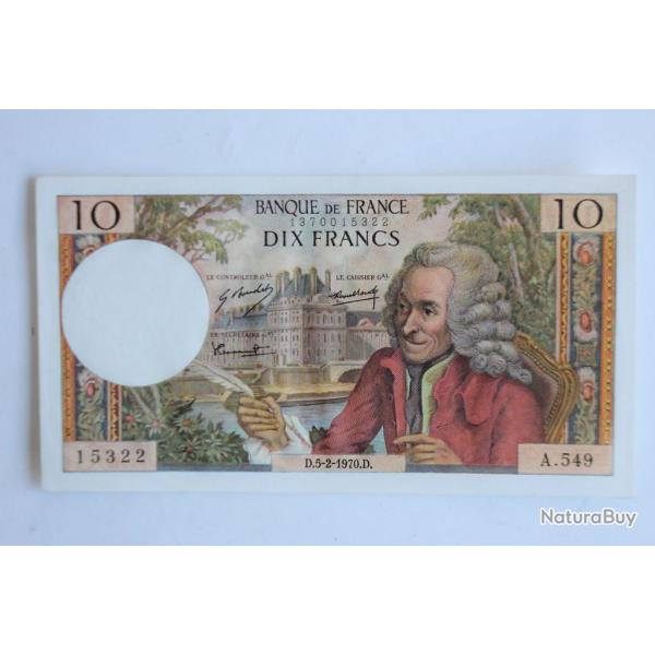 Billet 10 Francs Voltaire type 1963 France 05-02-1970 Neuf