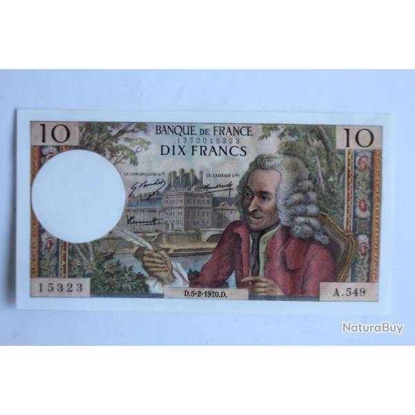 Billet 10 Francs Voltaire type 1963 France 05-02-1970 Neuf